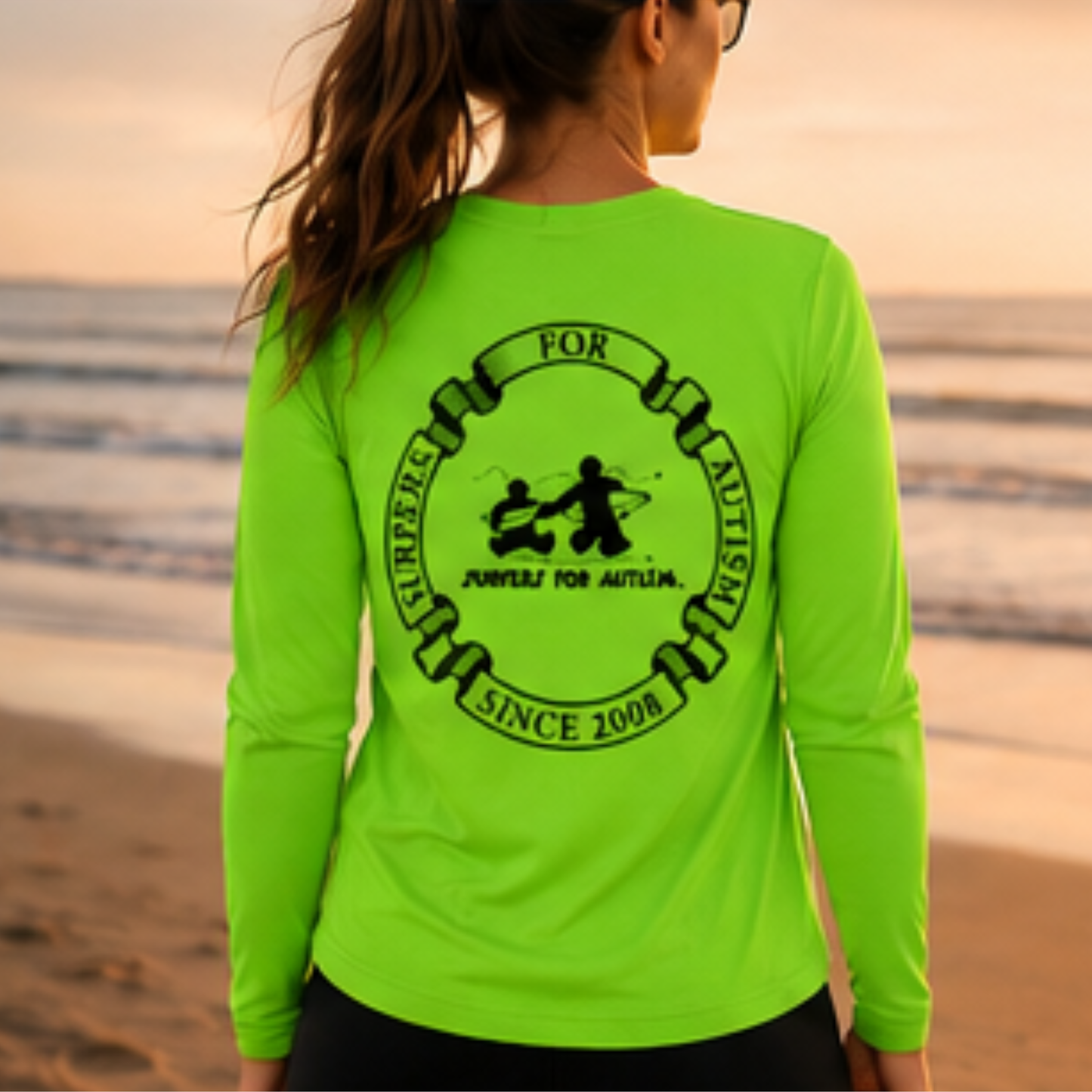Women's Surfers for Autism® Performance V-Neck Long Sleeve Shirt In Safety Green