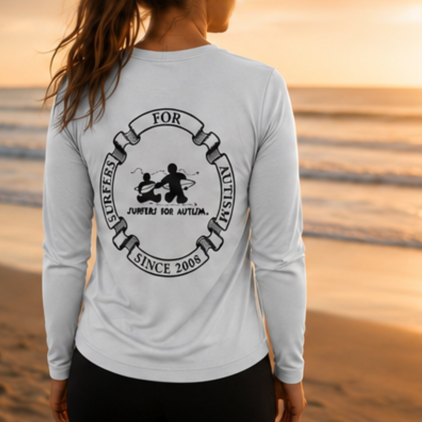 Women's Surfers for Autism® Performance V-Neck Long Sleeve Shirt In Light Grey