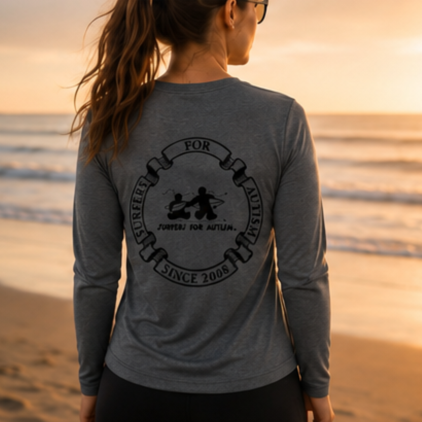 Women's Surfers for Autism® Performance V-Neck Long Sleeve Shirt In Dark Grey