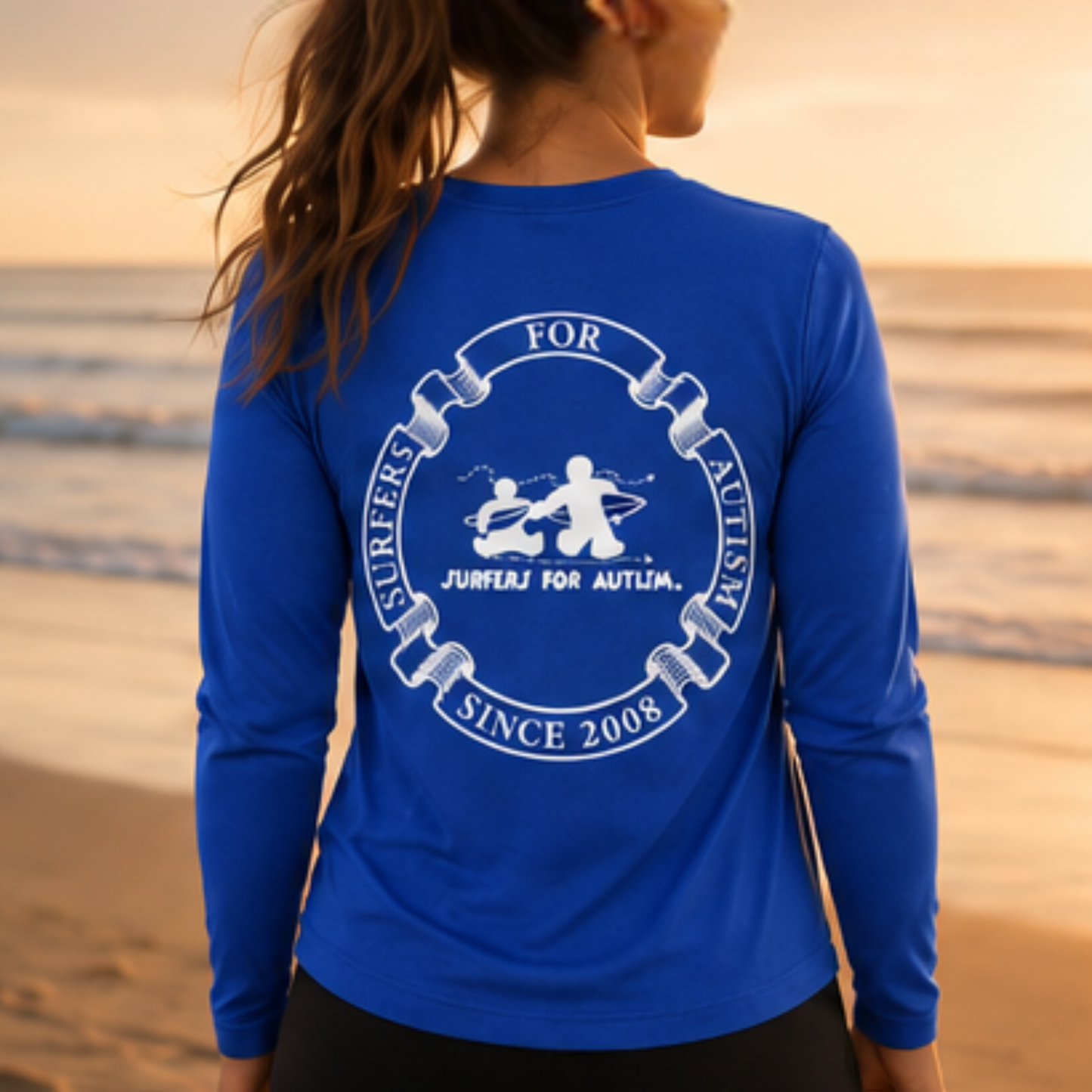 Women's Surfers for Autism® Performance V-Neck Long Sleeve Shirt In Blue