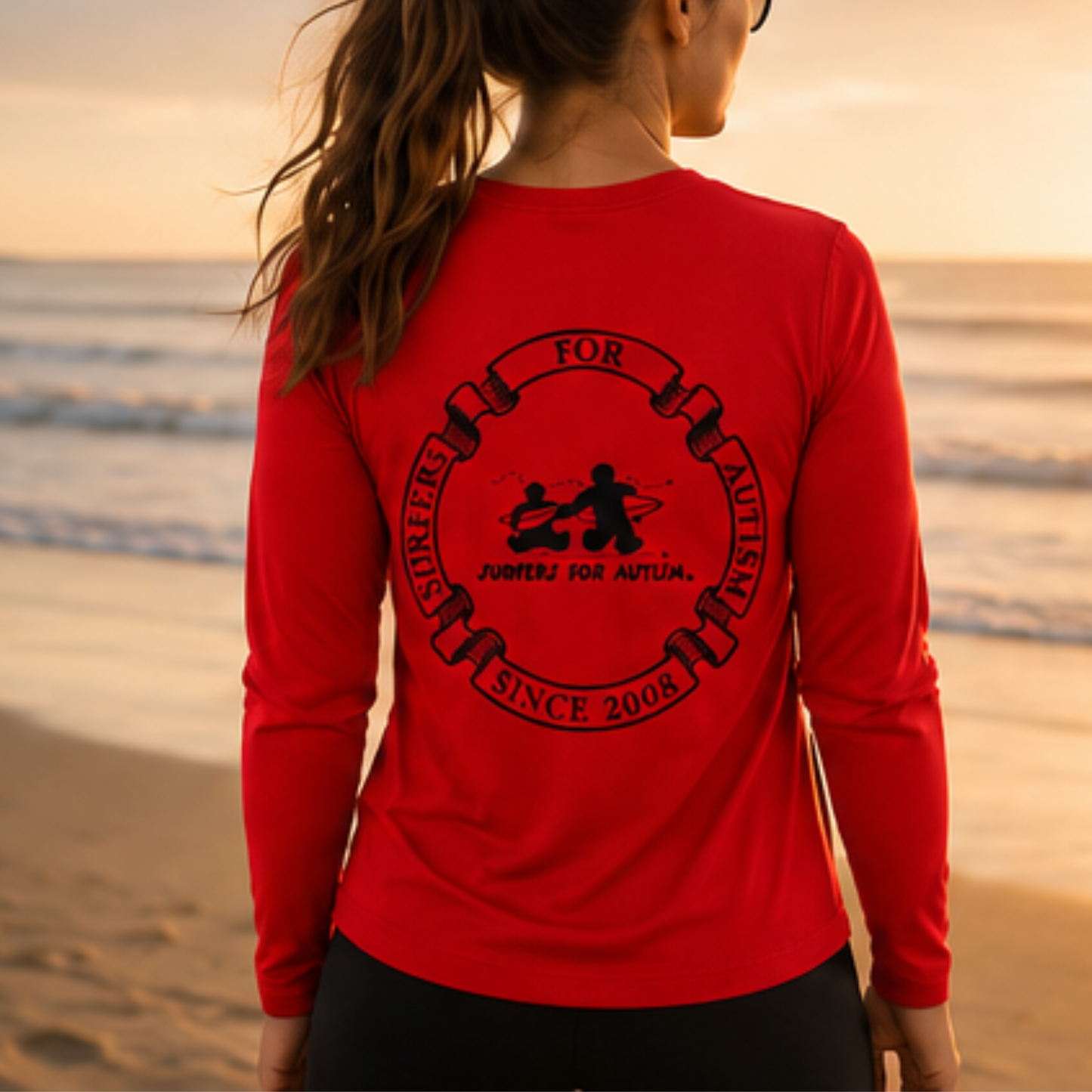 Women's Surfers for Autism® Performance V-Neck Long Sleeve Shirt In Red