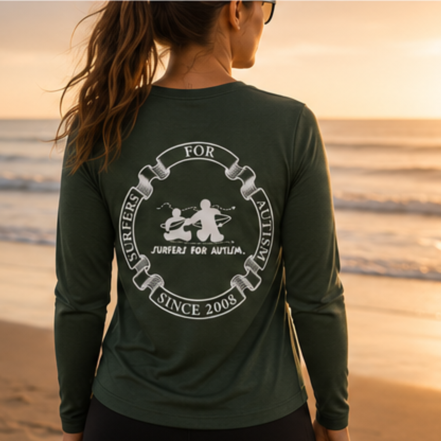 Women's Surfers for Autism® Performance V-Neck Long Sleeve Shirt In Hunter Green
