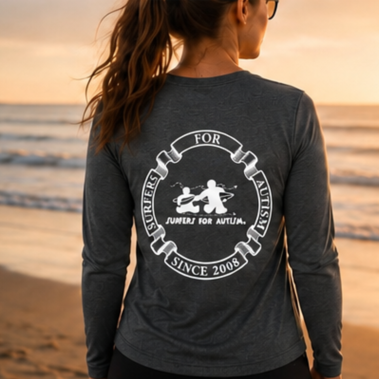 Women's Surfers for Autism® Performance V-Neck Long Sleeve Shirt In Charcoal Grey
