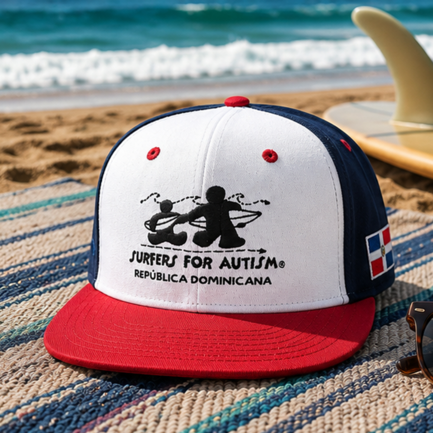 Surfers for Autism® República Dominicana Snapback Hat – White/Navy/Red
