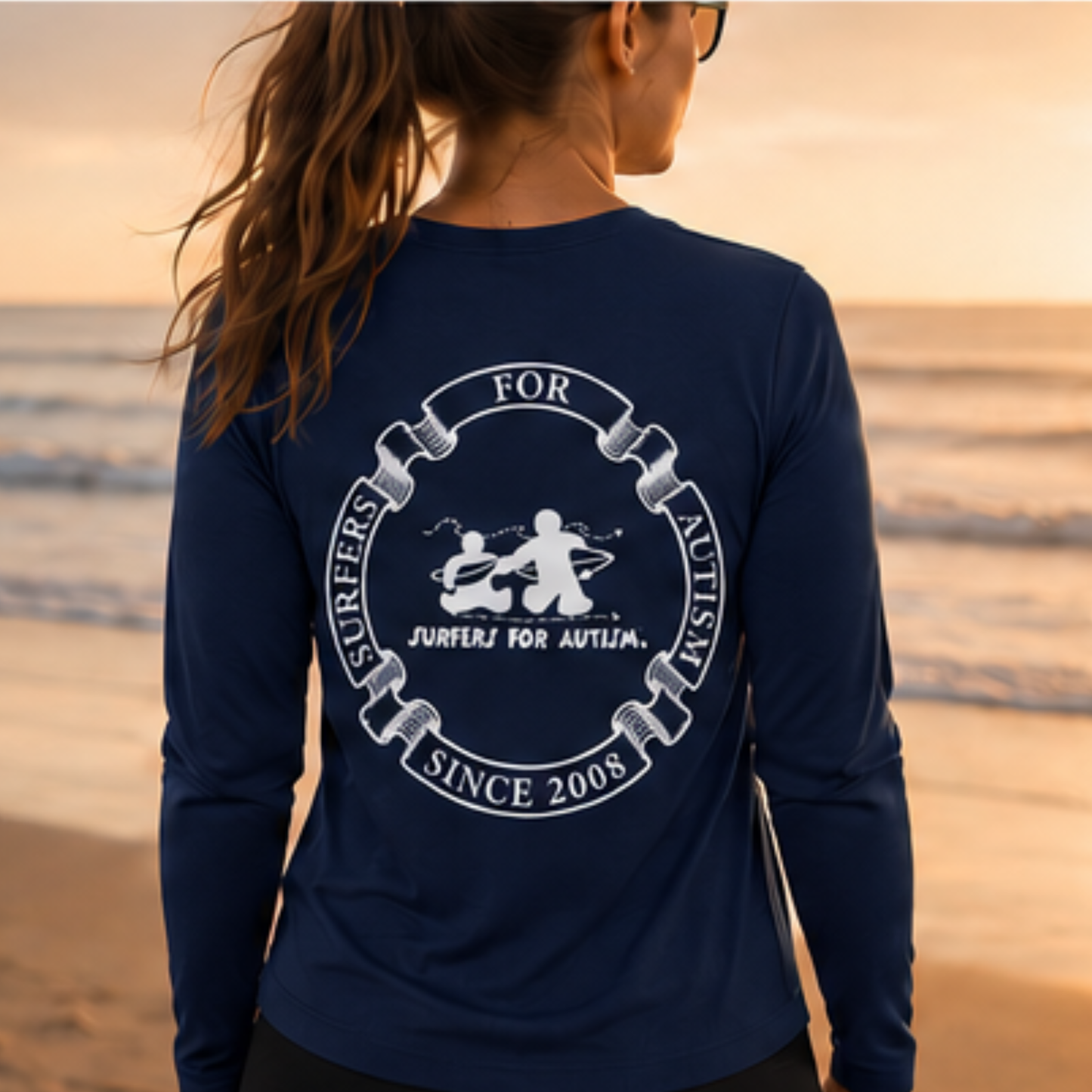 Women's Surfers for Autism® Performance V-Neck Long Sleeve Shirt In Navy