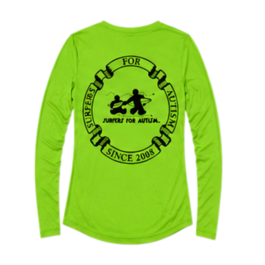Women's Surfers for Autism® Performance V-Neck Long Sleeve Shirt In Safety Green