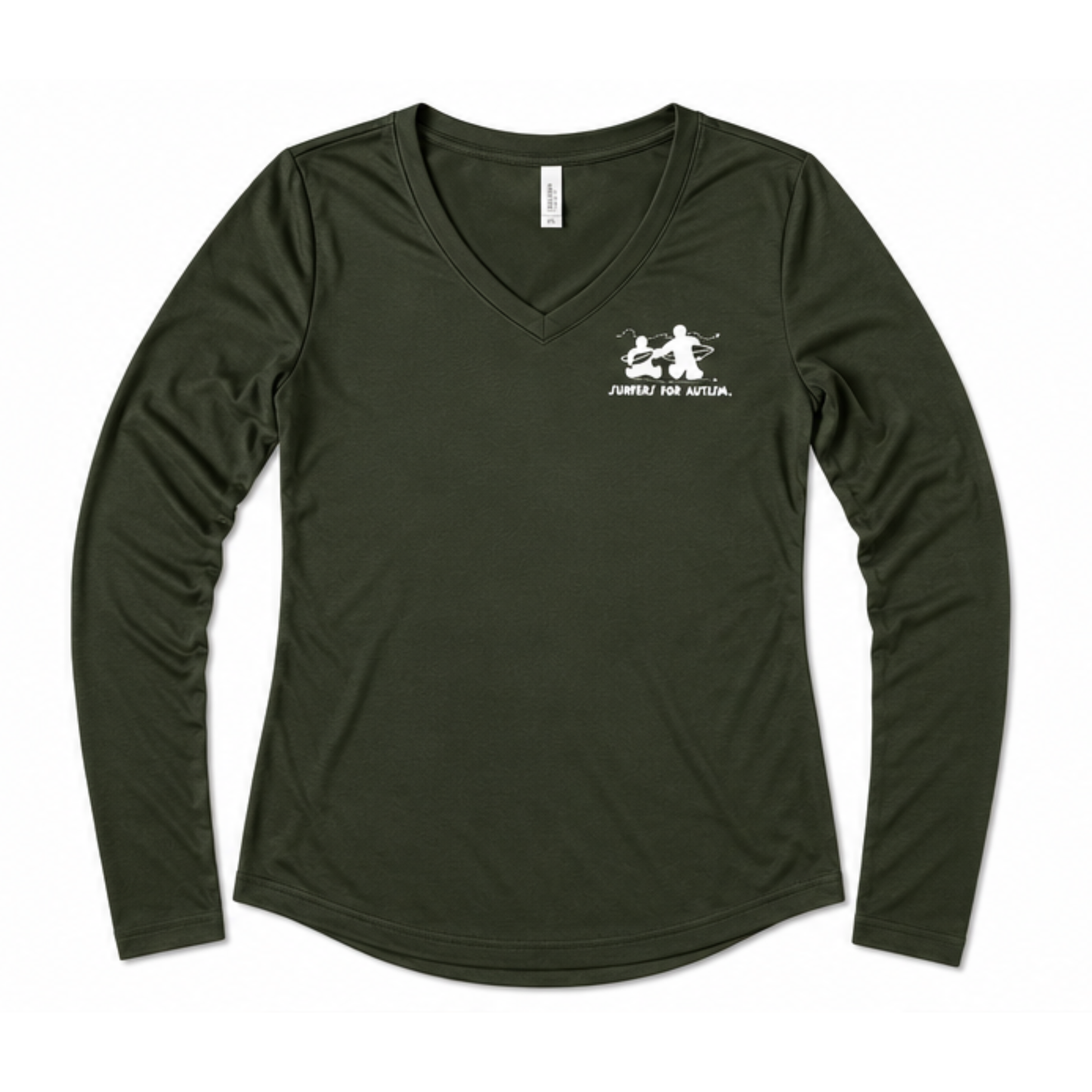 Women's Surfers for Autism® Performance V-Neck Long Sleeve Shirt In Hunter Green