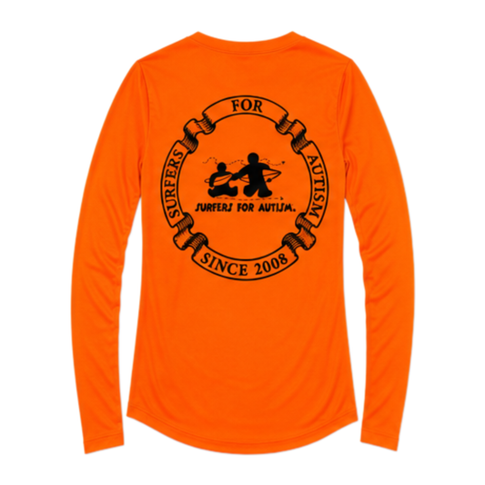 Women's Surfers for Autism® Performance V-Neck Long Sleeve Shirt In Safety Orange