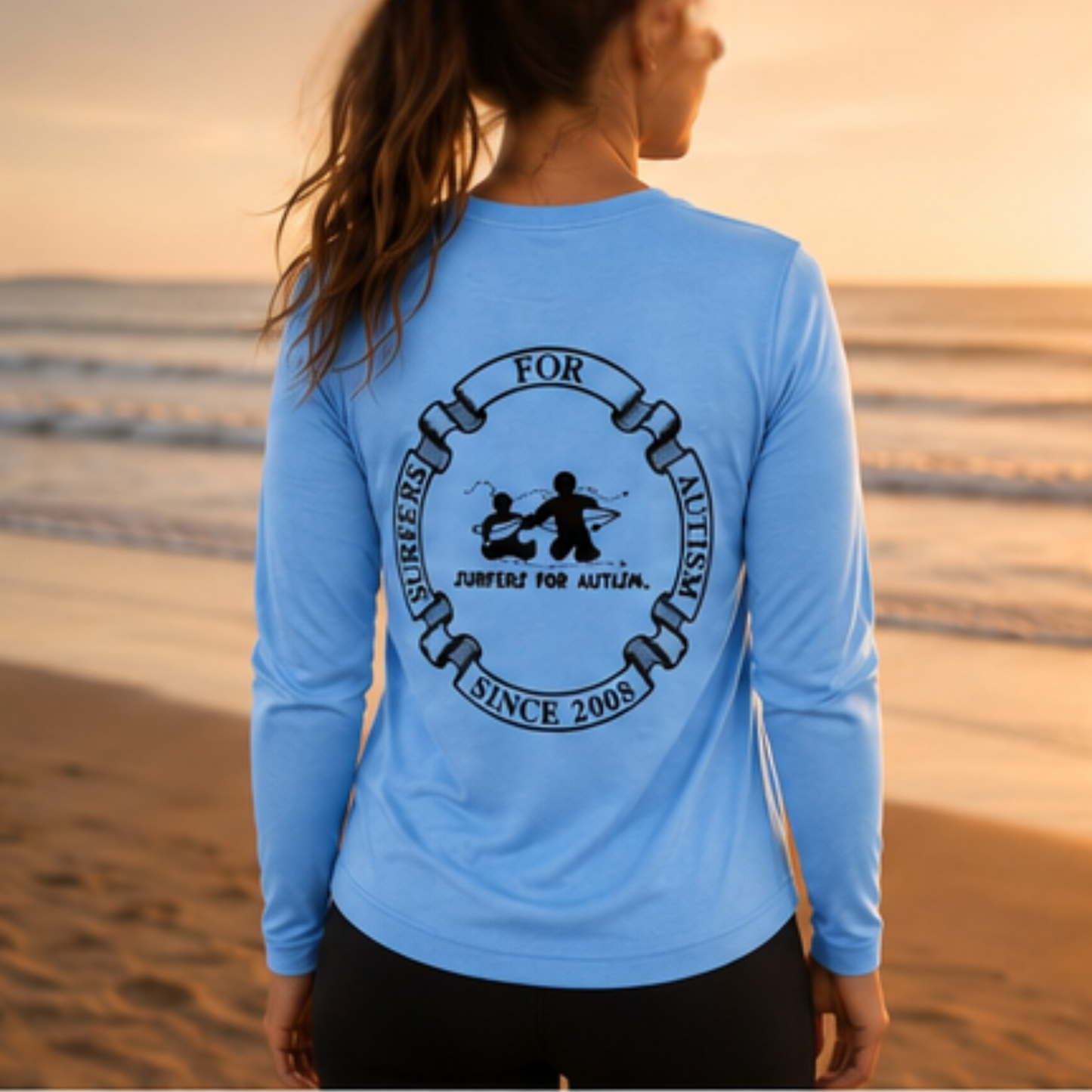 Women's Surfers for Autism® Performance V-Neck Long Sleeve Shirt In Baby Blue