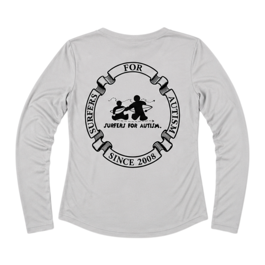 Women's Surfers for Autism® Performance V-Neck Long Sleeve Shirt In Light Grey