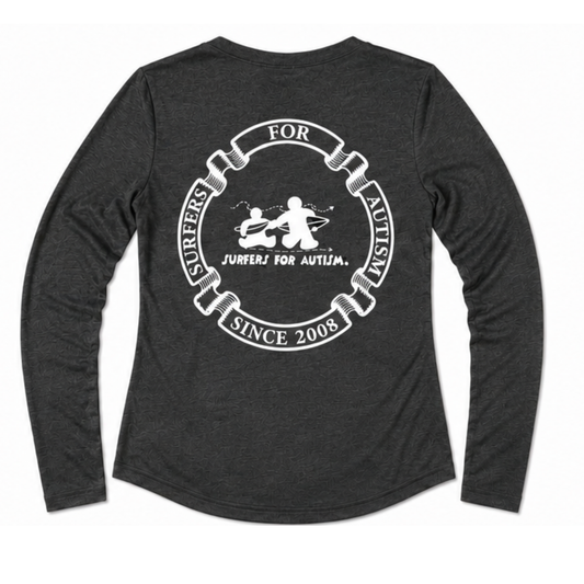 Women's Surfers for Autism® Performance V-Neck Long Sleeve Shirt In Charcoal Grey