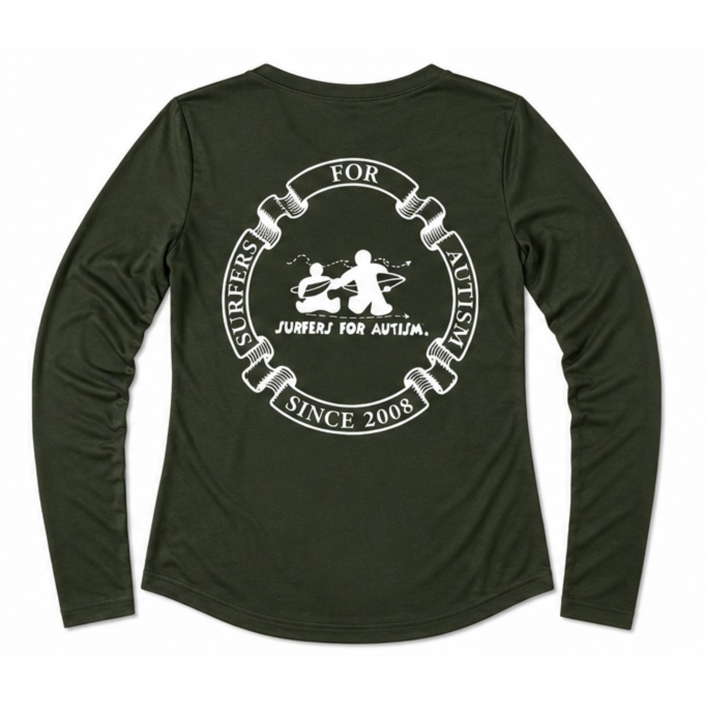 Women's Surfers for Autism® Performance V-Neck Long Sleeve Shirt In Hunter Green
