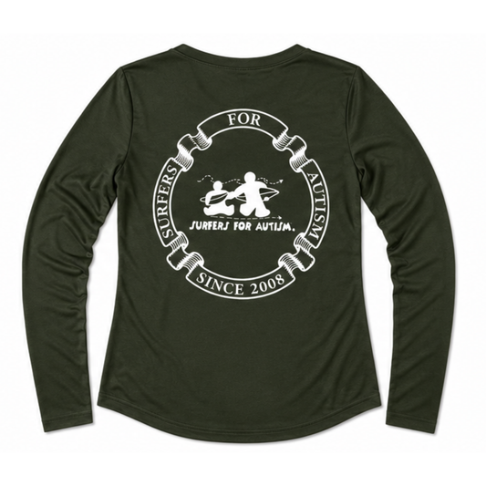 Women's Surfers for Autism® Performance V-Neck Long Sleeve Shirt In Hunter Green