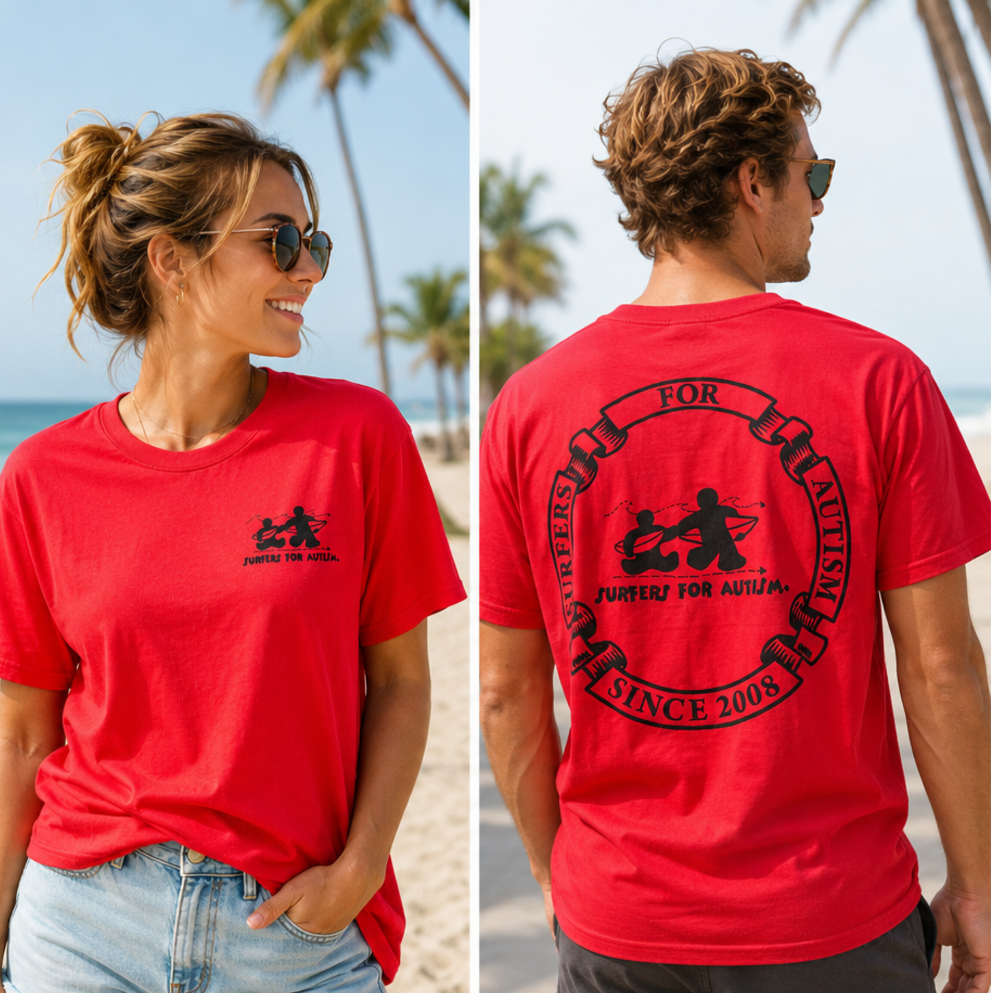 Surfers for Autism® Circle Logo Short Sleeve Tee In Red