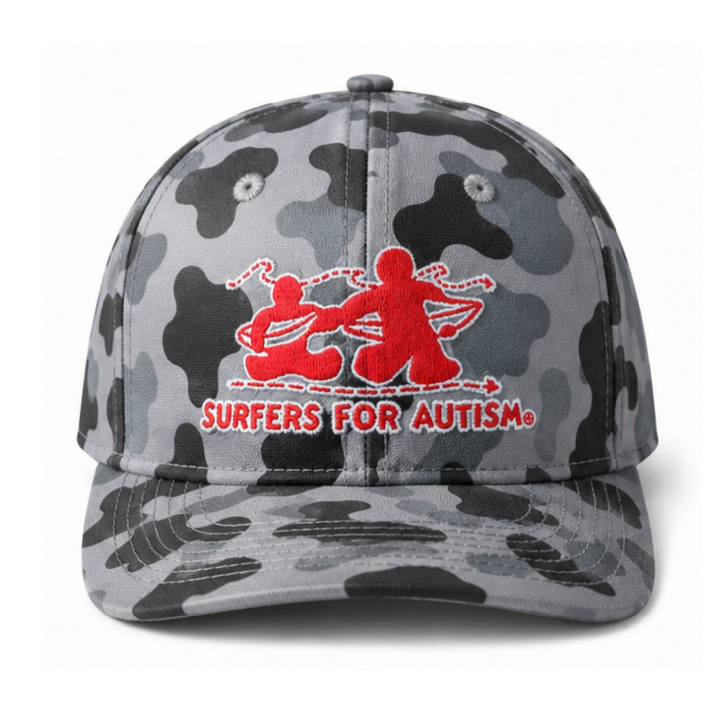 Surfers for Autism® Gray Camo Snapback Hat – Red Embroidered Logo