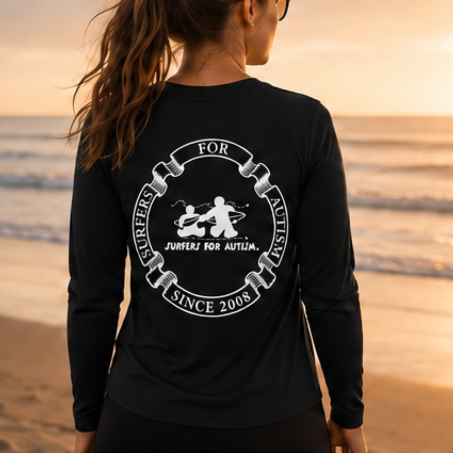Women's Surfers for Autism® Performance V-Neck Long Sleeve Shirt In Black