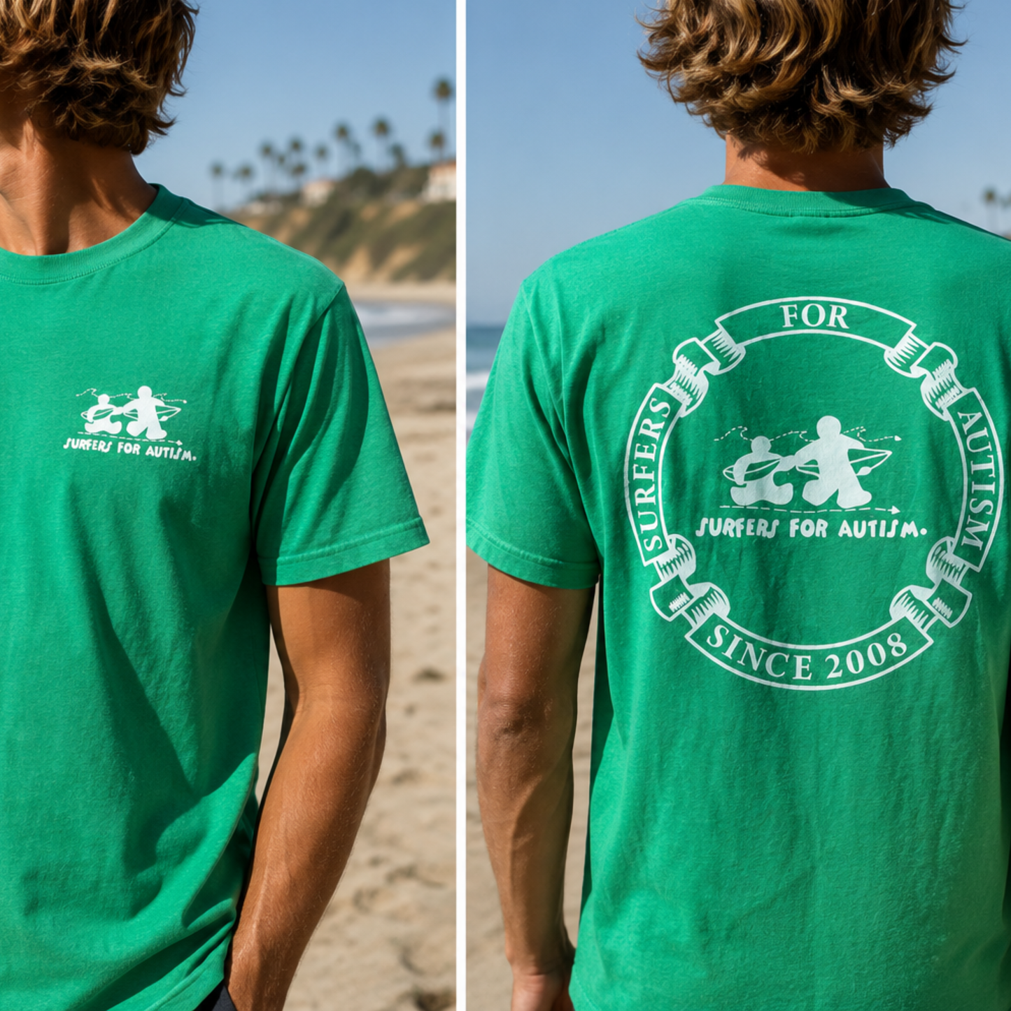 Surfers for Autism® Circle Logo Short Sleeve Tee In Heather Green