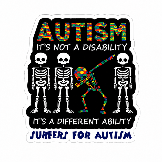 Surfers for Autism® "It's Not a Disability, It's a Different Ability" 4" x 4" Vinyl Sticker