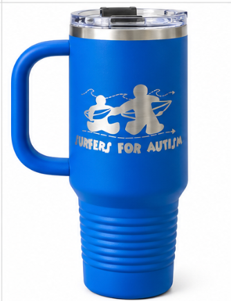 Surfers for Autism 40 oz Engraved Blue Travel Tumbler – Signature Surfer Logo