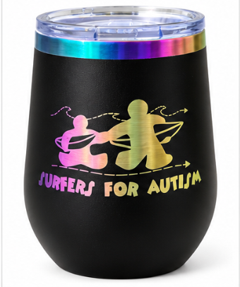 Surfers for Autism Engraved Black Wine Tumbler – Signature Surfer Logo