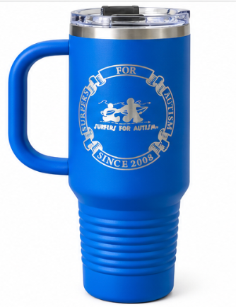 Surfers for Autism 40 oz Engraved Blue Travel Tumbler – Since 2008 Logo